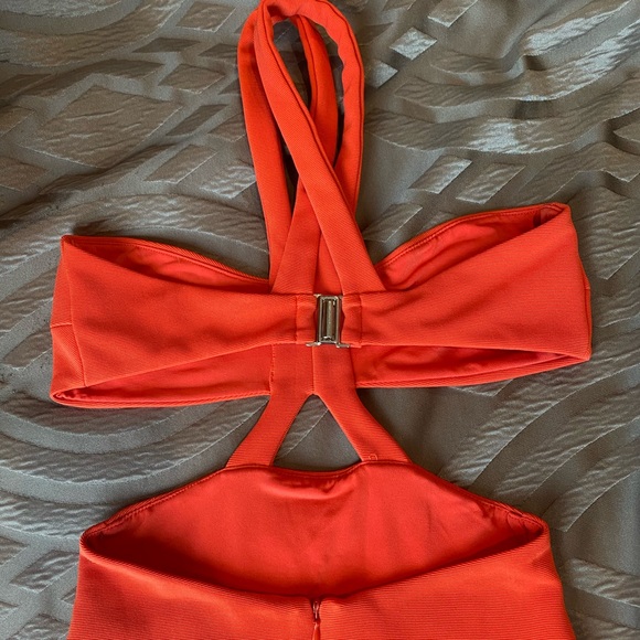 Coral Orange Bodycom Cutout Dress - Picture 3 of 4